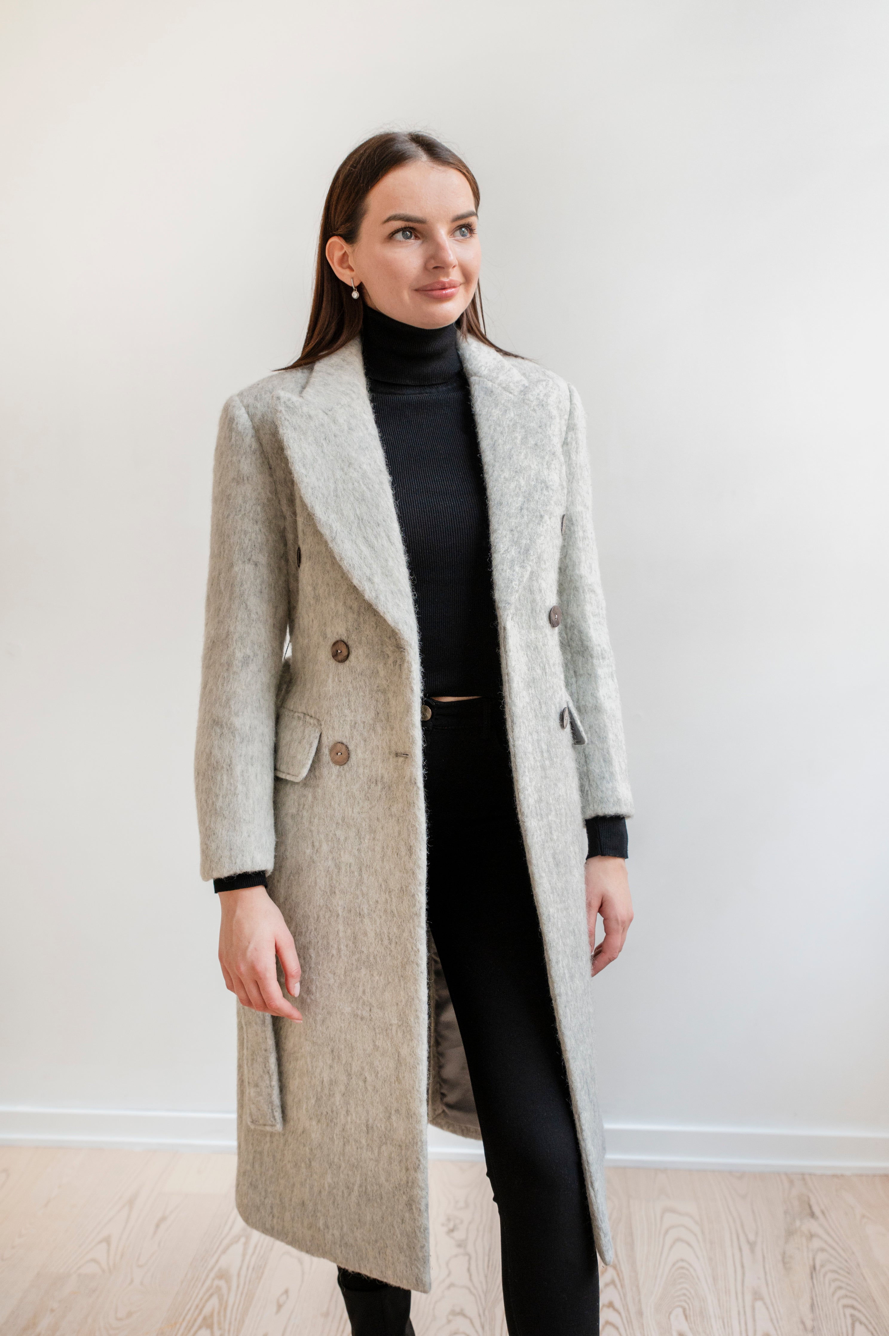 Grey herringbone 2024 wool coat